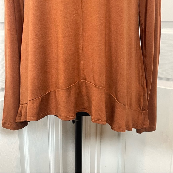 LOGO Rust Knit V-neck Long Sleeve Flared Hem Top M - Picture 3 of 8